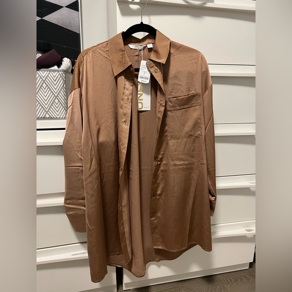 Satin Button Down Collared Shirt - Picture 1 of 5